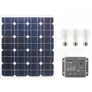 Kit fotovoltaico 50w 12v con regolatore e lampade led senza batteria kit45-sb kit50-sb