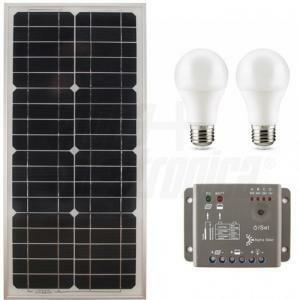 Kit fotovoltaico 27w 12v con regolatore e lampade led kit25-sb kit27-sb