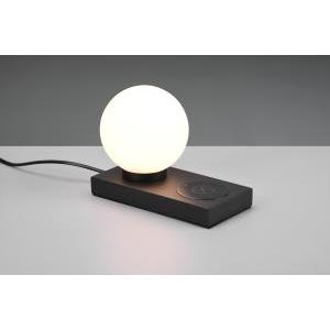 Chloe lampada da tavolo nera con sfera vetro bianco con base x ricarica induttiva cellulare con interruttore touch h. 15cm