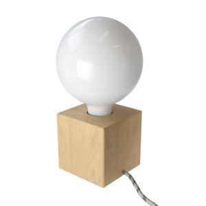 Lampada da tavolo creative-cables posaluce forma cubo - in legno con cavo in tessuto attacco e27 abwleutrd54