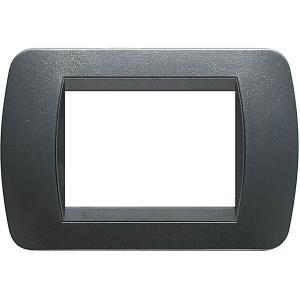 Placca 3 moduli   livinglight colore accaio scuro con cornice nera - l4803pa