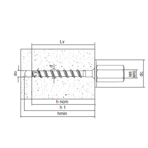 50 vite calcestruzzo filettatura interna m8/m10 6x35mm  -  72108b0603500