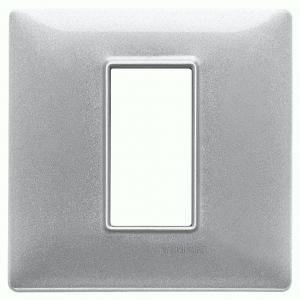 Placca  plana 1 modulo - in metallo colore argento metallizzato 14641.71