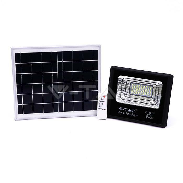 v-tac v-tac kit pannello solare e proiettore led 16w luce naturale 4000k in alluminio colore nero vt-40w 8574