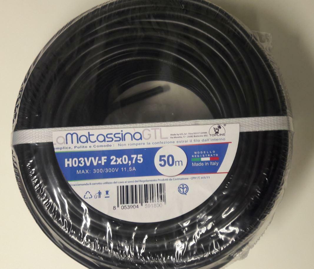 EBROM Cavo Di Plastica Rotondo H05VV-F 2 X 1,5 Mm², Cavo Di Alimentazione E Dispositivo, Colore Bianco, Lunghezze Da 5 A 200 Metri