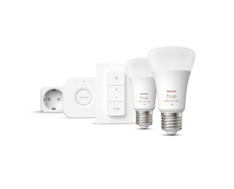 philips hue philips hue 2 lampadine led white and color ambiance e27 9w + bridge + dimmer swtich 929002468807 29141600