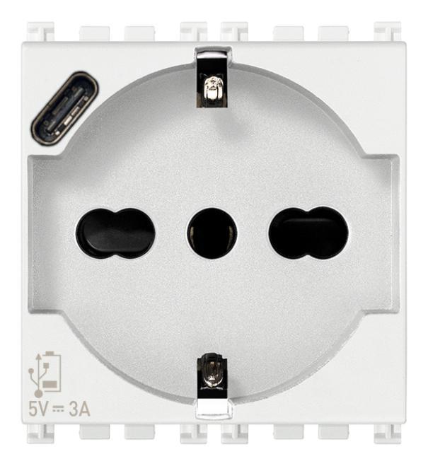 Presa 2P+T Vimar 16A universale + USB tipo C serie Arku00e9 colore bianco - 19210.USB.B 01