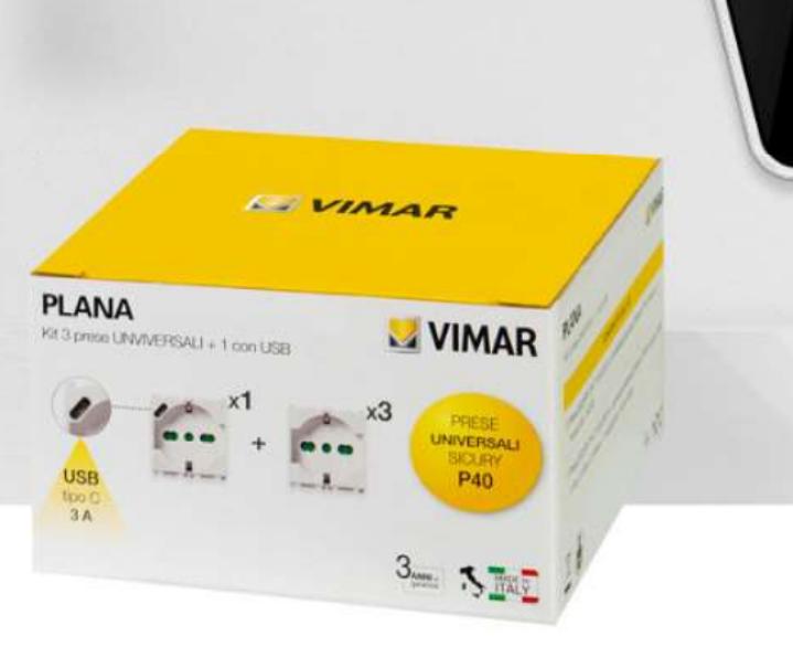 Kit Vimar Plana 3 prese 14210 + 1 presa 14210.USB  -  0K14210 01