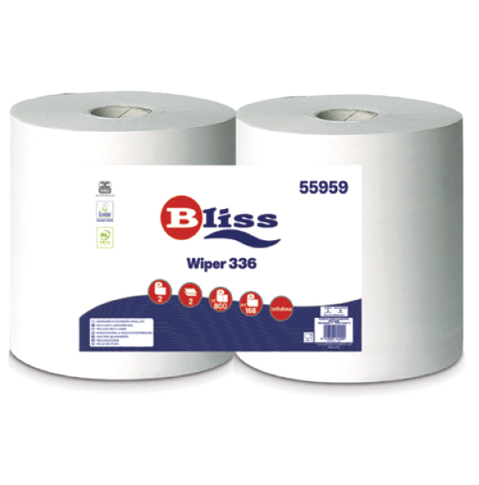 Confezione 2 rotoli di carta Bliss Wiper 336, 2 veli 800 strappi cellulosa -  55959 01