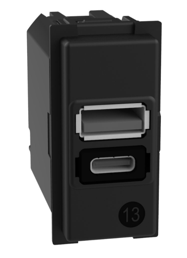 Prese USB-A + USB-C Bticino Living Now 15W 1 modulo nero - K4191AC 01