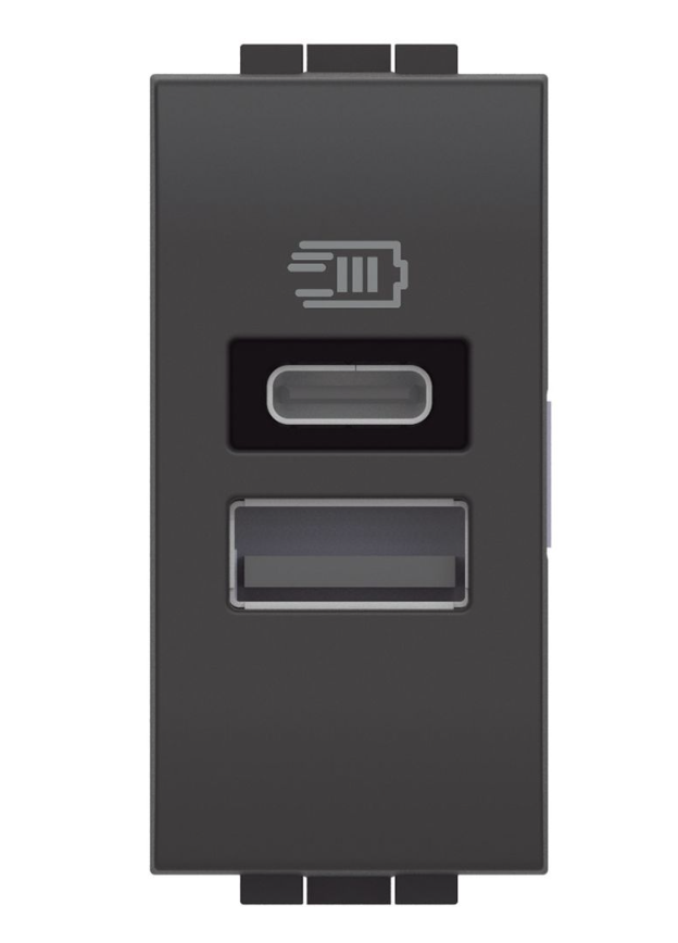 Prese USB-A + USB-C Bticino Livinglight 15W 1 modulo nero - L4191AC 01