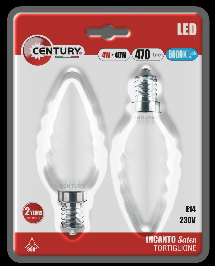 CENTURY CENTURY 2 LAMPADINE LED INCANTO SATINATE OLIVA A TORTIGLIONE 4W ATTACCO  PICCOLO E14 LUCE FREDDA 6000K INSTOR-041460BL2