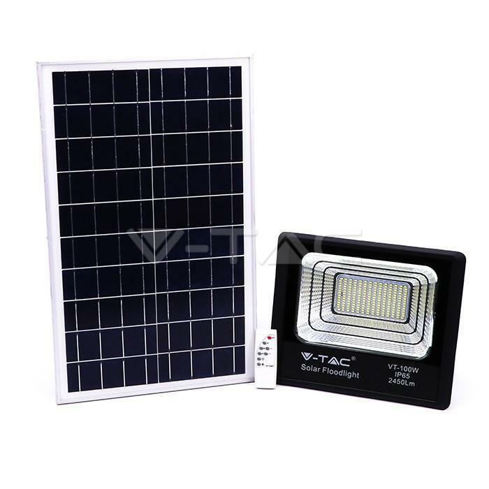 v-tac v-tac kit pannello solare e proiettore led 35w luce naturale 4000k in alluminio colore nero vt-100w 8576