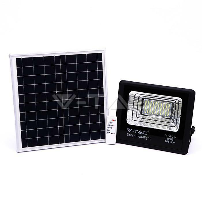 v-tac v-tac pannello solare e proiettore led 20w luce fredda 6000k da esterno ip65 colore nero vt-60w 94010
