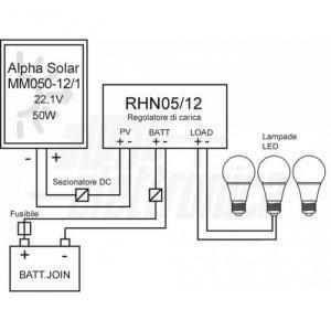 Kit fotovoltaico 50w 12v con regolatore e lampade led senza batteria kit45-sb kit50-sb