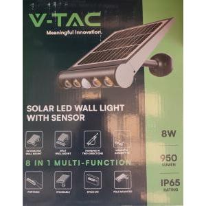 Applique a led solare  con sensore 8w 6000k ip65 vt-11108 - 6850