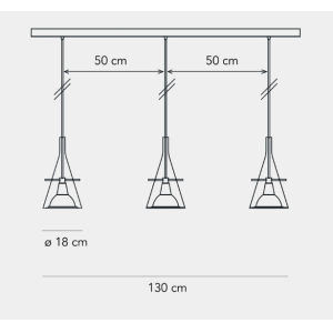 Sospensione tre diffusori in vetro  flute grande cromo e trasparente -  f333790150tcne