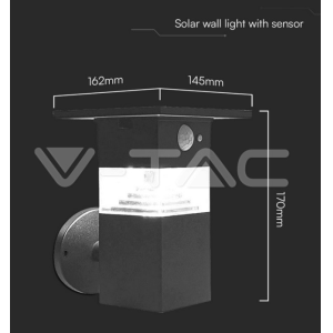 Lampada da parete solare led  3w 3000k nero vt-1169 - 23400