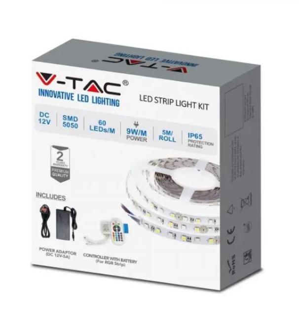 Striscia led V-tac 9W/M RGB 12V IP65 5 metri VT-5050-60 - 2605 02