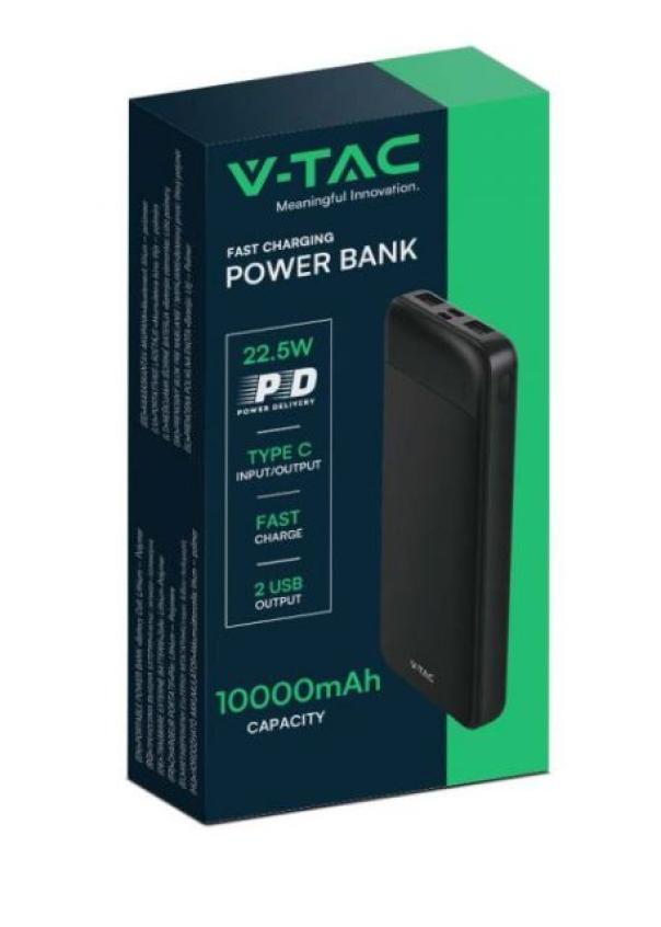 Power bank V-tac 10000mAh caricatore rapido nero VT-10005 - 7833 02