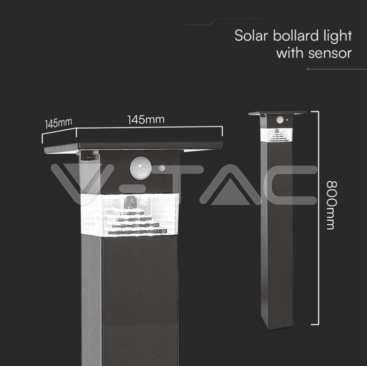 Paletto solare led V-tac 3W 3000K nero VT-1170 - 23401 02