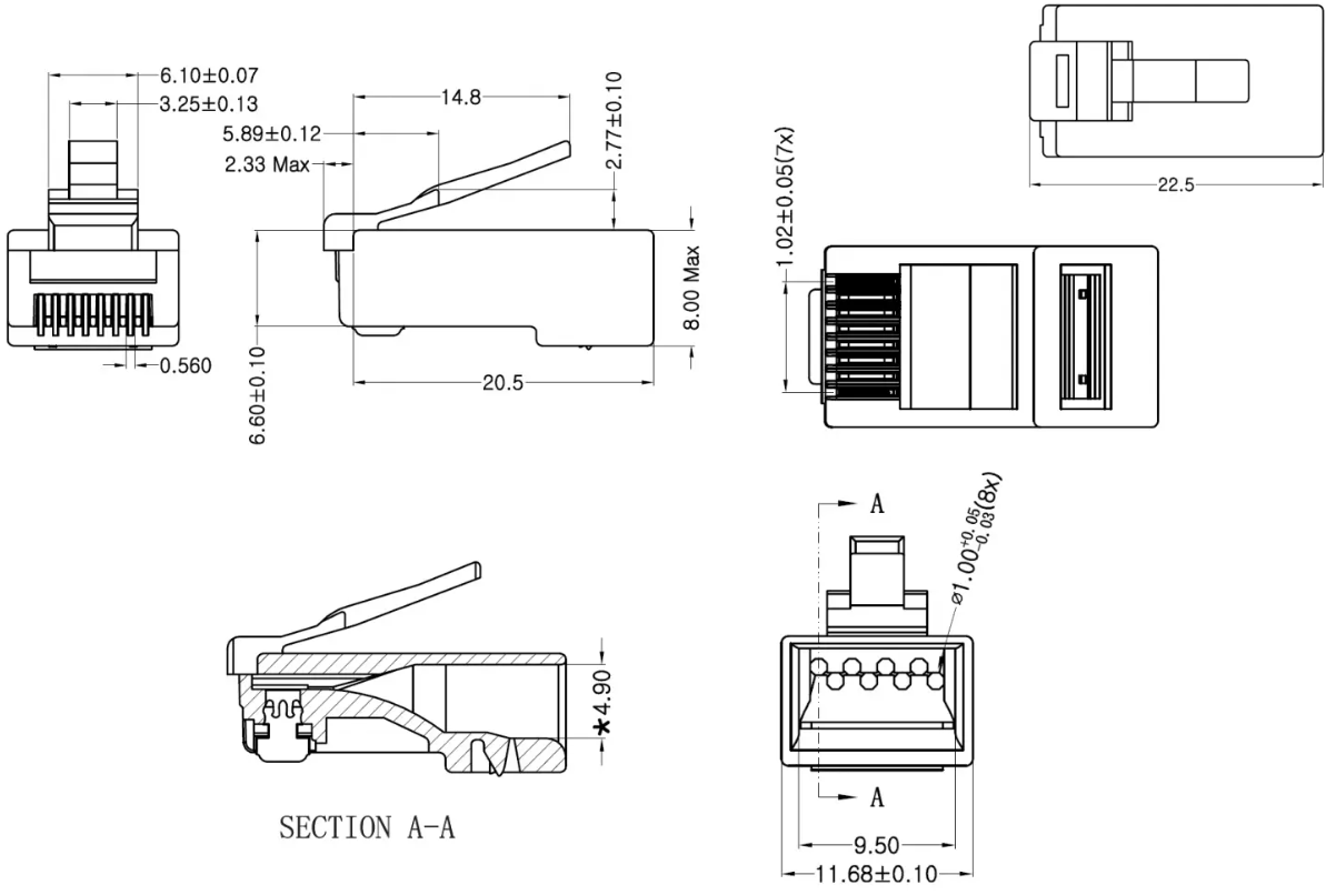 Spina plug Fracarro cat 6 RJ45 8 poli 1.5A 100pz - 287711 02