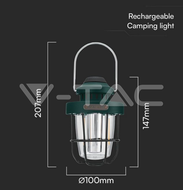 Lampada led V-tac da campeggio ricaricabile usb 3W 2700-6500K verde VT-9903D -  23337 02