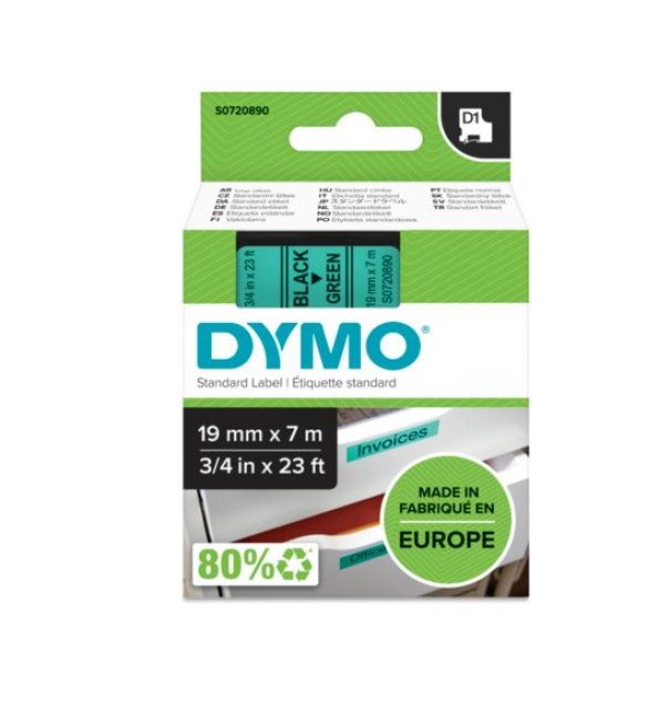 Nastro per etichettatrice Dymo D1 19mm da 7m nero verde - S0720890 02