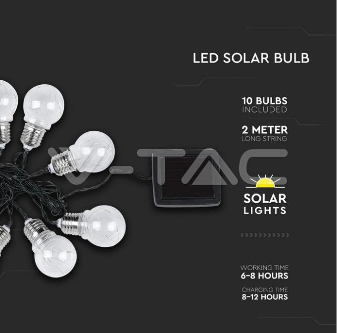 Catenaria solare led V-Tac 10 lampadine 1W 3000K 2 metri VT-71010 - 8559 03