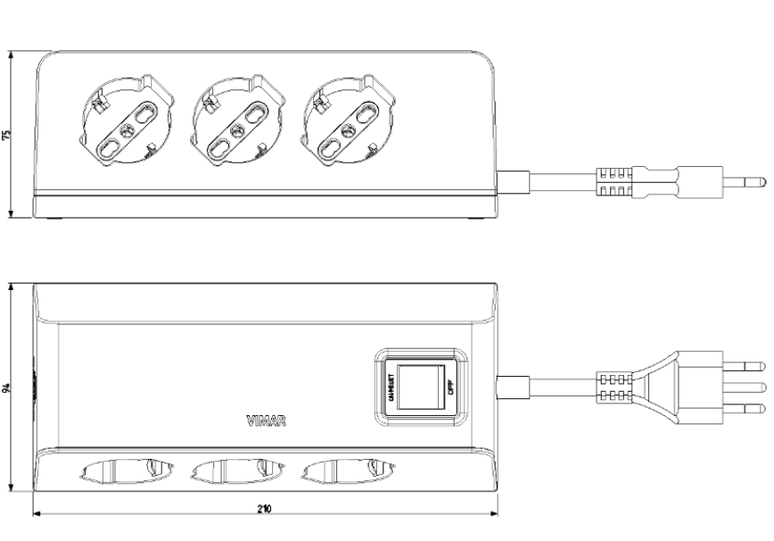Presa mobile da scrivania Vimar 2P+T 10A 250V con 3 USB nero - 00608.CC 03