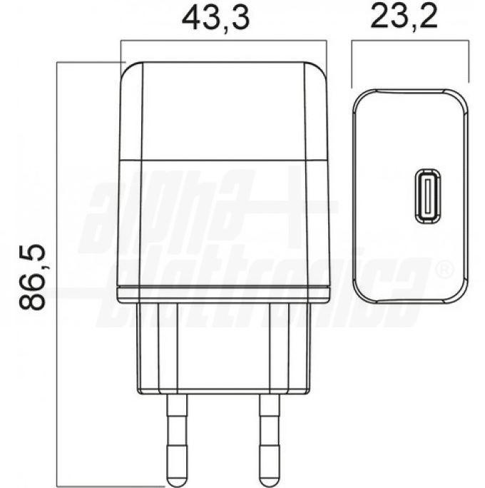 Caricatore USB Alpha Elettronica 20W 1 porta tipo C power delivery nero - KD530/1 04