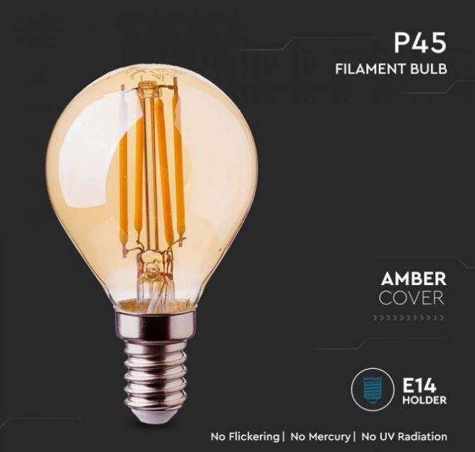 Lampadina led a filamento P45 V-tac ambra 4W 2200K E14 VT-1953-N - 214499 05