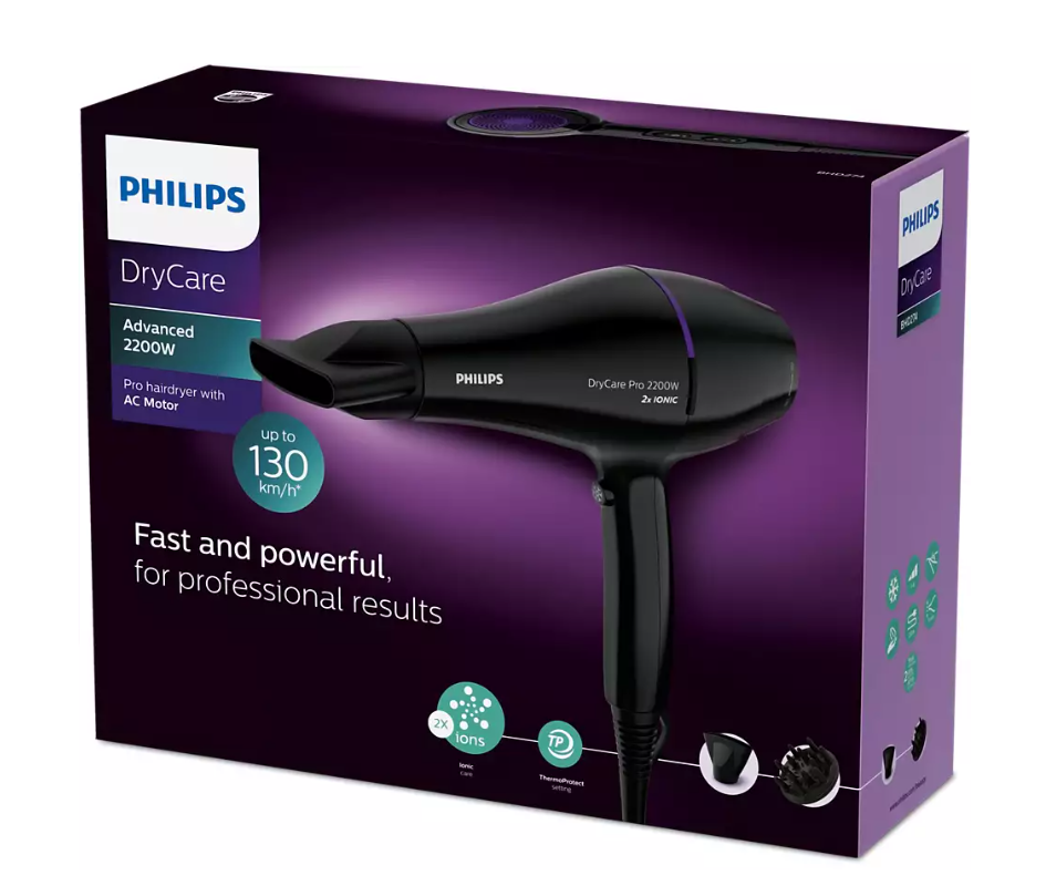 Phon Philips 2200W cavo da 2m nero viola - BHD274 05