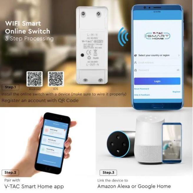Interruttore Wifi V-tac compatibile con Alexa e Google Home VT-5008 -  8422 06