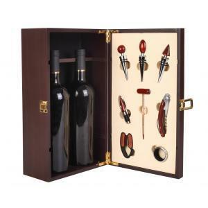 Confezione regalo in legno per due bottiglie di vino set per sommelier 8 accessori