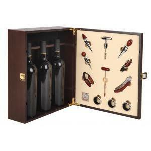 Confezione regalo in legno per tre bottiglie di vino set per sommelier 12 accessori