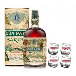 Rum  baroko 70 cl con 4 bicchieri serigrafati basculanti logo bianco