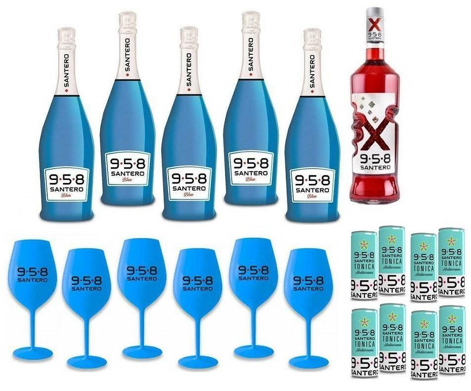 santero 958 kit blu 75 cl con 6 bicchieri blu