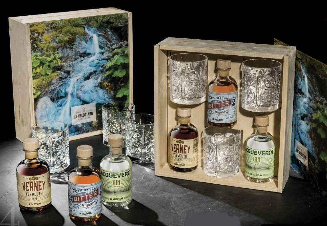 la valdotaine la valdotaine set negroni alpino 3 bottiglie da 20 cl con 3 bicchieri in confezione regalo legno
