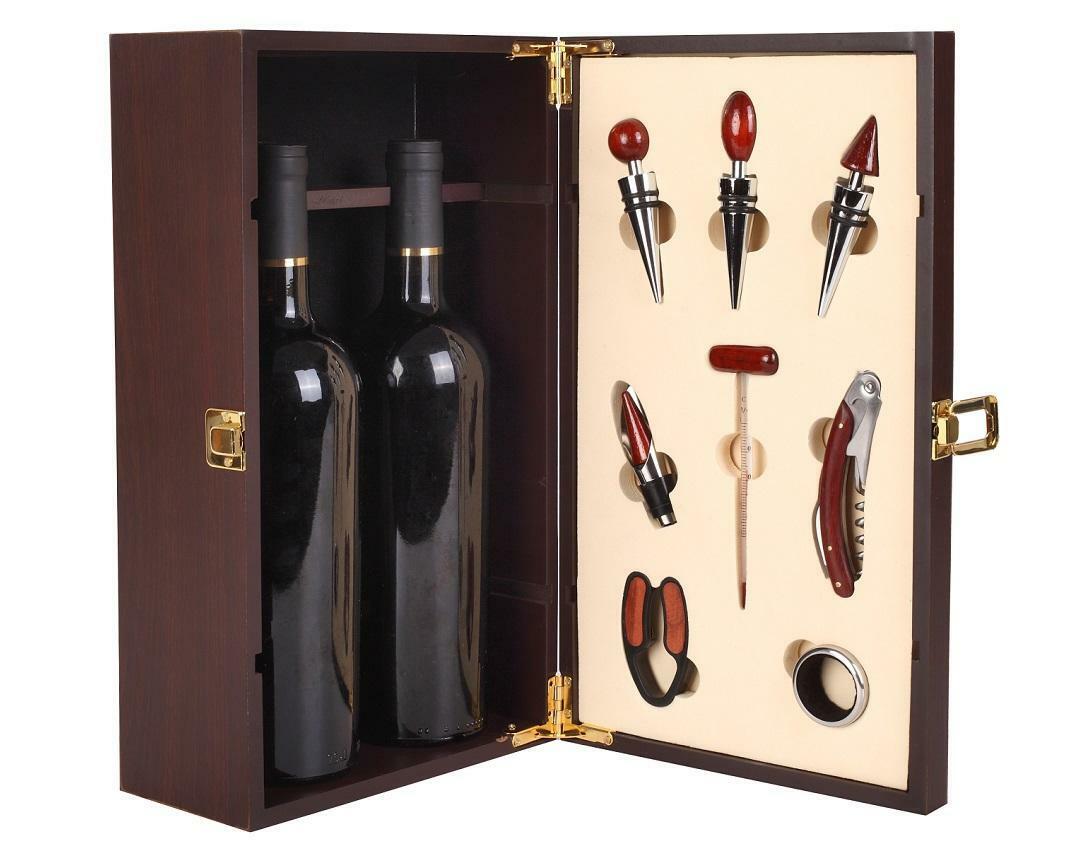 cooko cooko confezione regalo in legno per due bottiglie di vino set per sommelier 8 accessori