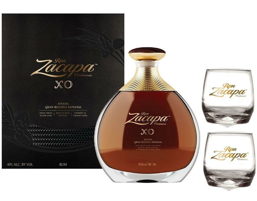 zacapa rum zacapa xo 70cl in astuccio + 2 bicchieri serigrafati logo bianco zacapa