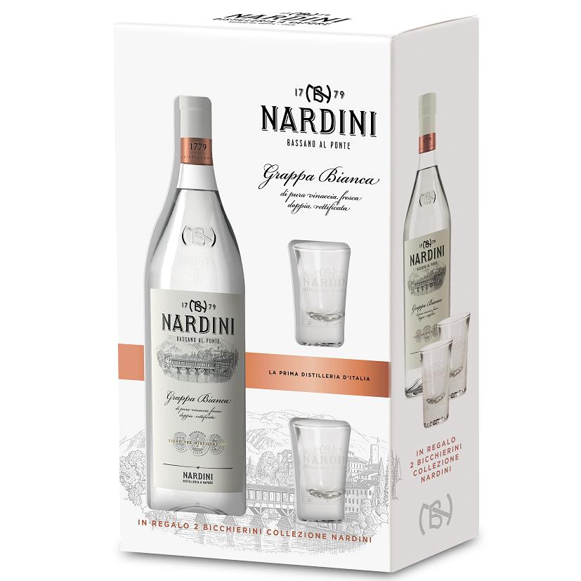 nardini nardini acquavite grappa 70 cl con due bicchieri in confezione regalo