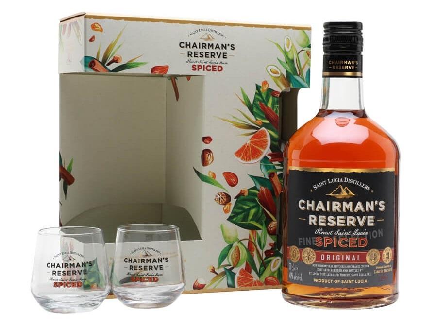 st. lucia distillers st. lucia distilers chairman's reserve spiced 70 cl confezione regalo con due bicchieri