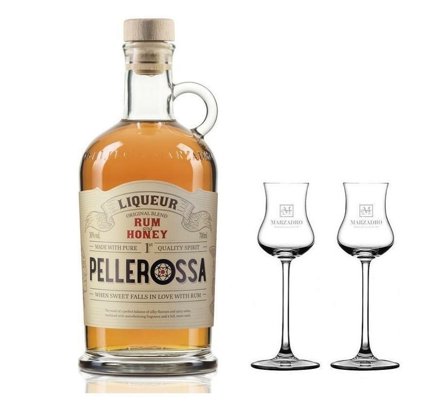 distilleria marzadro distilleria marzadro pellerossa rum al miele 70 cl con 2 bicchieri tulipano