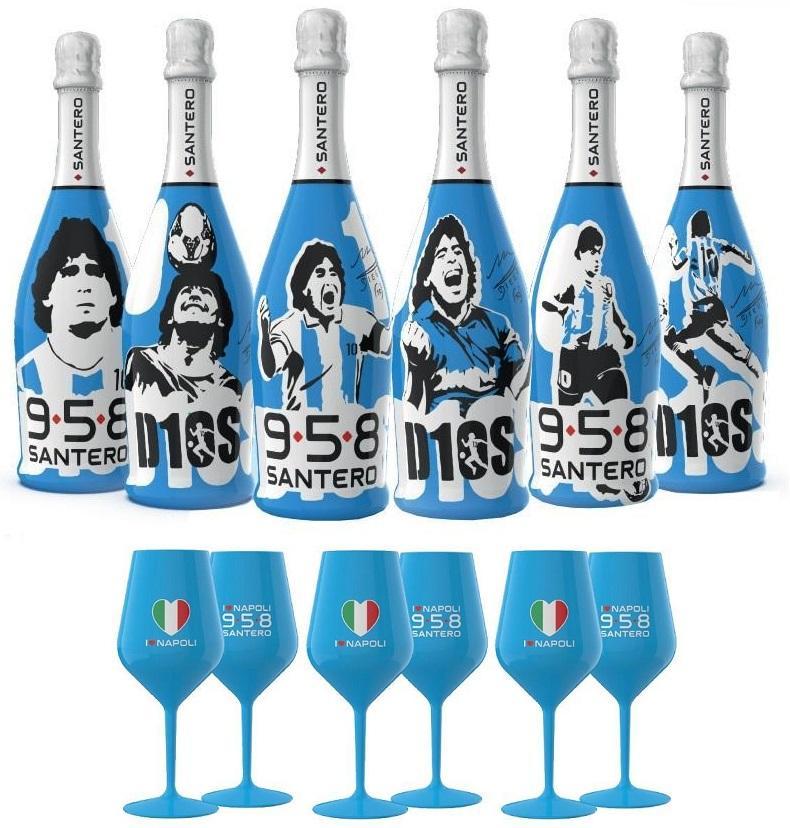 santero 958 santero 958 extra dry d10s collezione dedicata a diego limited edition 6 bottiglie miste da 75 cl e 6 bicchieri
