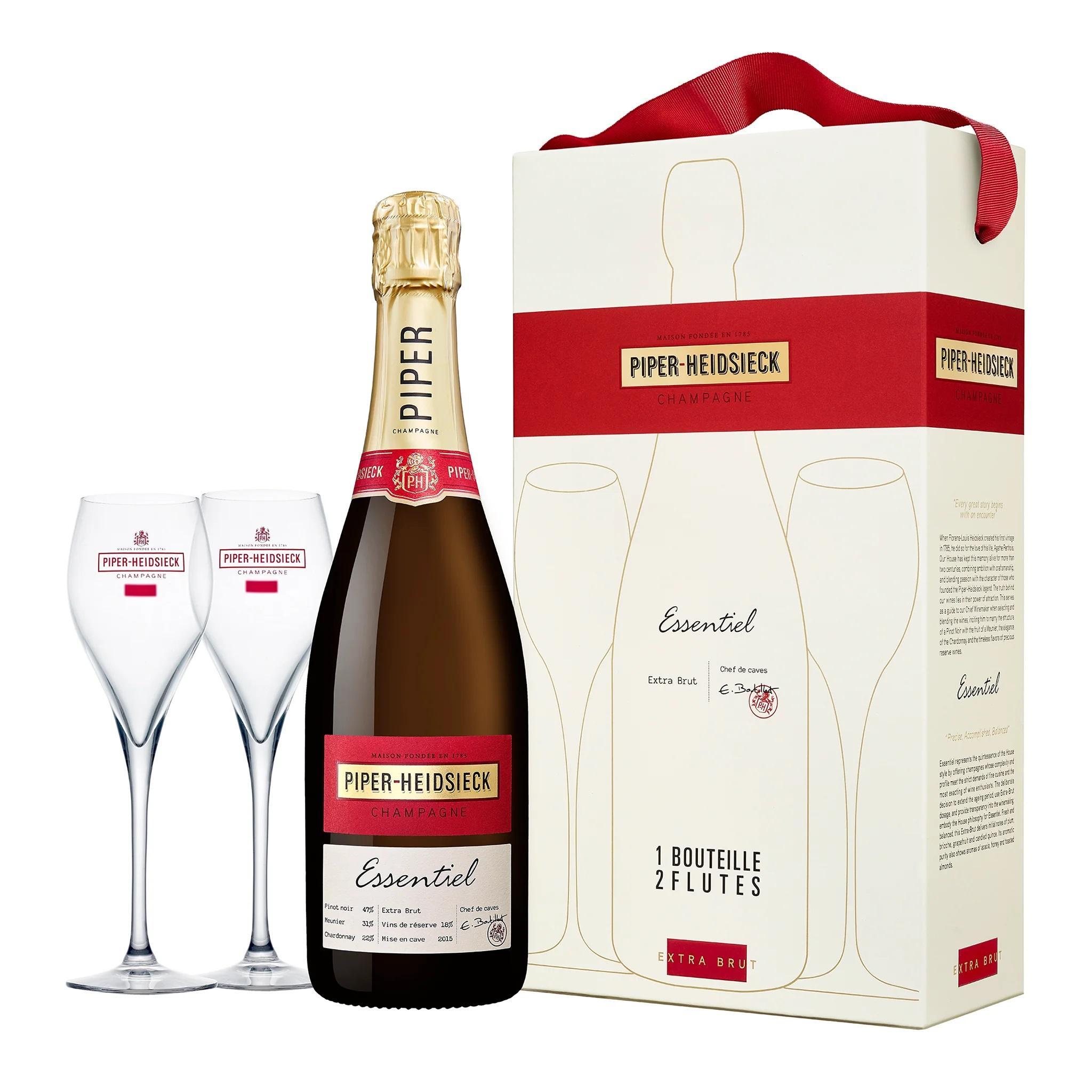 piper-heidsieck piper-heidsieck champagne essentiel blanc de blancs 75 cl confezione con 2 bicchieri