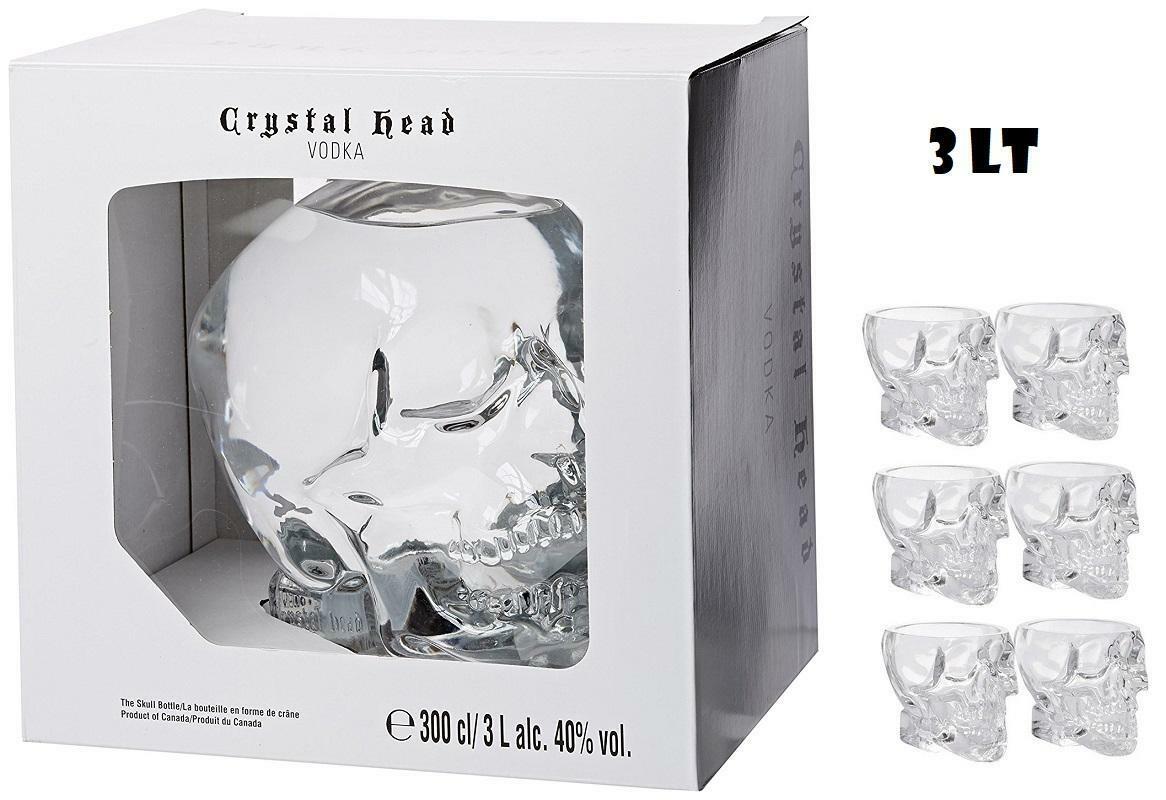 crystal head crystal head vodka 3 litri  bottiglia a forma di teschio + 6 bicchieri originali