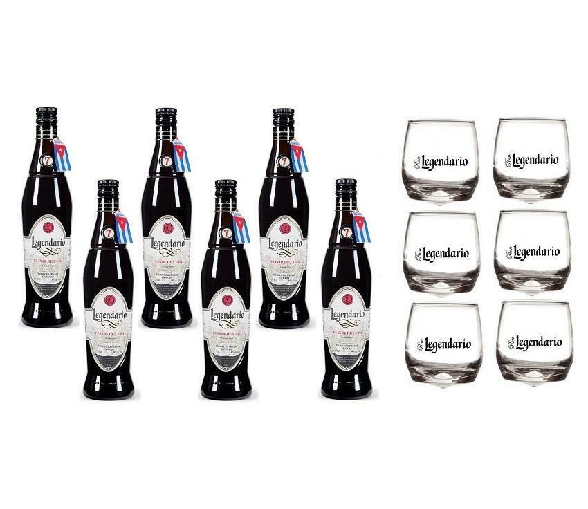 legendario rum legendario elixir de cuba 7 anni 6 bottiglie 70cl e 6 bicchieri legendario logo bianco
