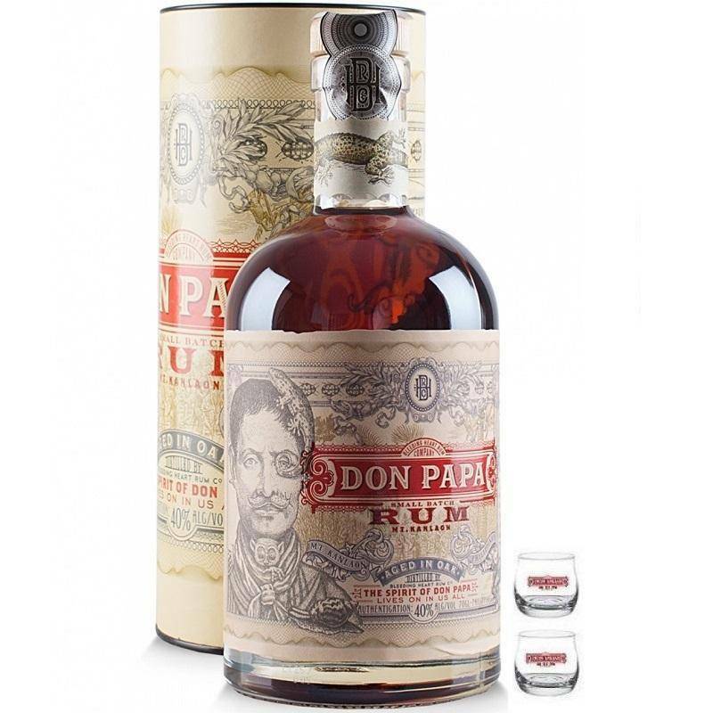 don papa rum don papa | 70cl | in astuccio con 2 bicchieri con scritta
