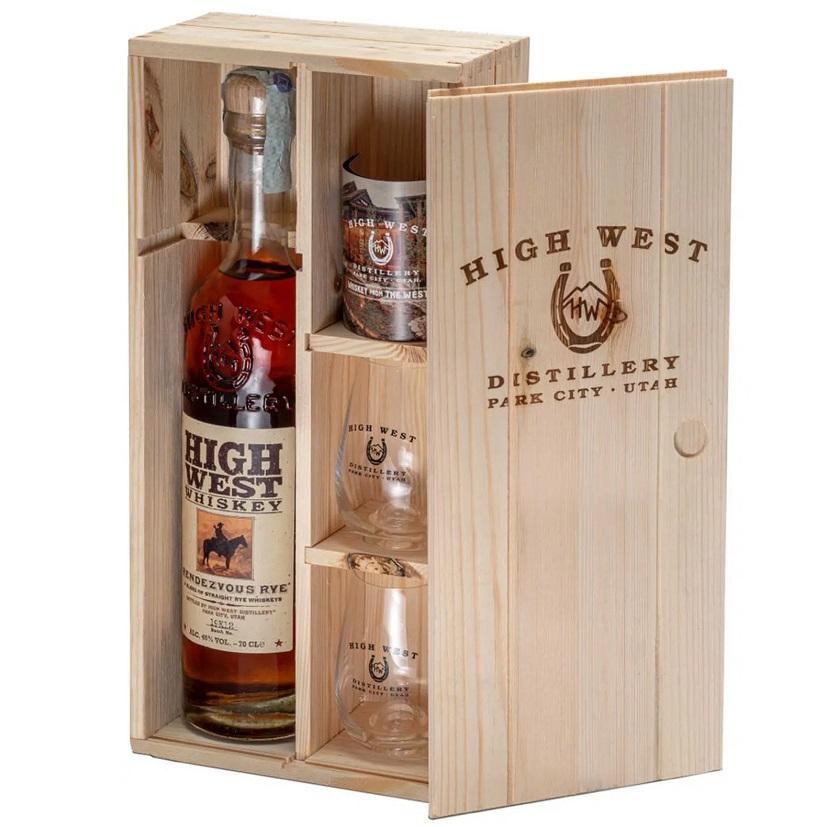 high west high west whiskey rendezvous rye 70 cl confezione regalo in legno con 2 bicchieri